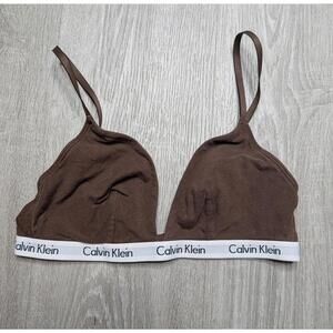Calvin Klein Bralette Womens Medium Brown Logo Elastic Wireless Cotton Blend